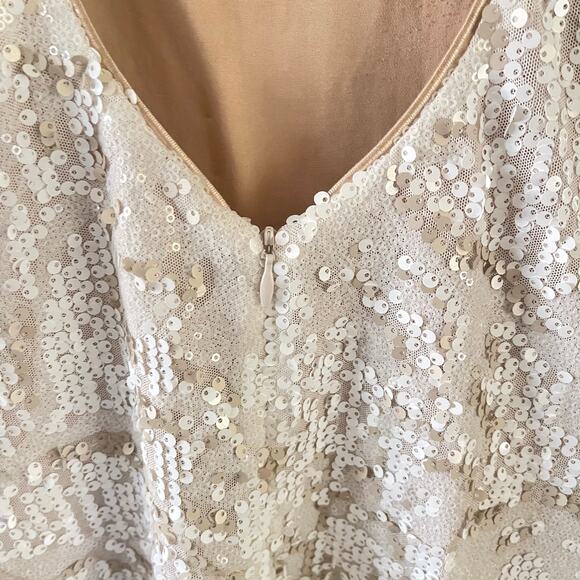 Dress The Population Sequined Mini Dress Womens L White Metallic Cocktail Party - Picture 3 of 11